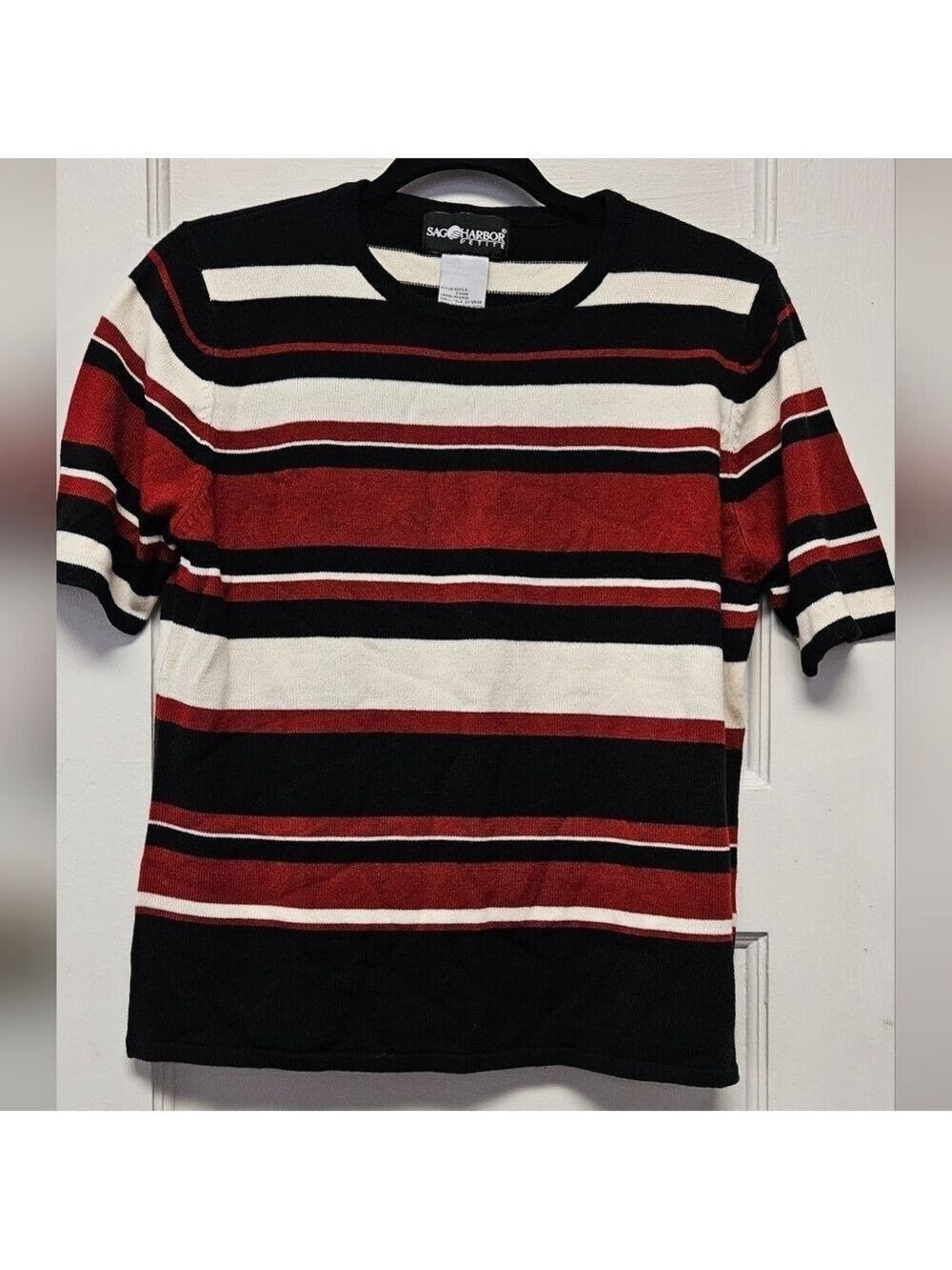 Sag Harbor Petite Red, Black, and White Striped Tee Size Large